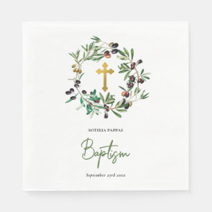 Grekisk ortodox Christening Baptism Olivy Greenery Pappersservett