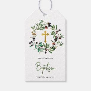Grekisk ortodox Christening Baptism Olivy Greenery Presentetikett