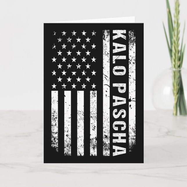 Grekisk påsk Kalo Pascha Retro USA-flagga Grek Ame Kort (Framsida)