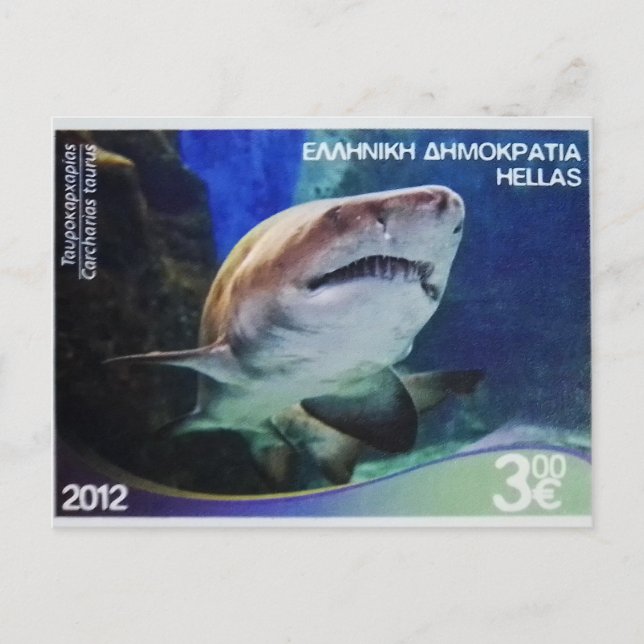 Grekisk posterhaj frimärke Sand tiger shark Vykort (Framsida)