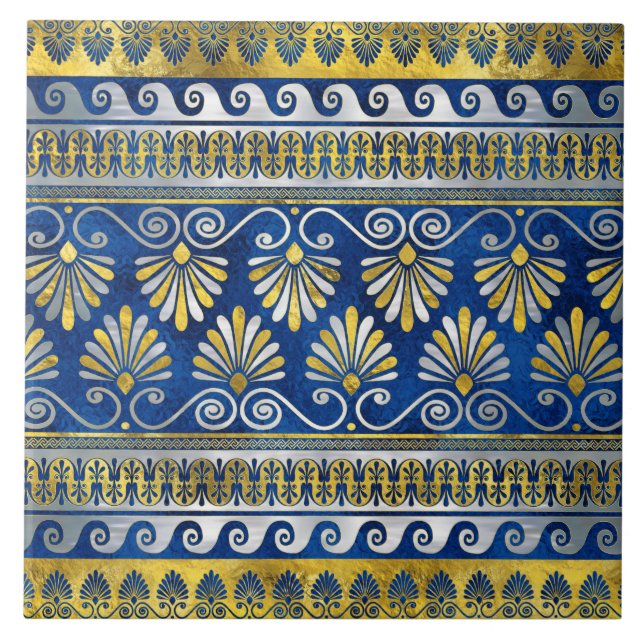 Grekisk prydnad med Meander Nyckel Blue gemstone Kakelplatta (Framsidan)