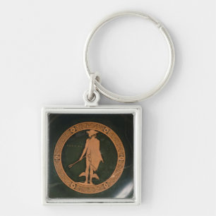 Grekisk röd-figur kopp som visar guden Hermes Fyrkantig Silverfärgad Nyckelring