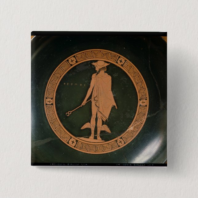 Grekisk röd-figur kopp som visar guden Hermes Knapp (Framsida)