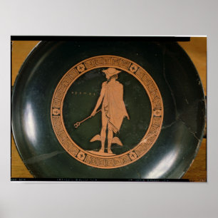 Grekisk röd-figur kopp som visar guden Hermes Poster