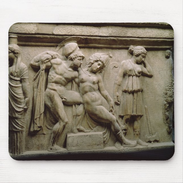 Grekisk sarkofag med en platsvisning striden musmatta (Framsidan)