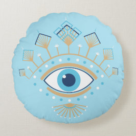 Grekisk skyddssymbol för Evil Öga, dekorerad Rund Kudde