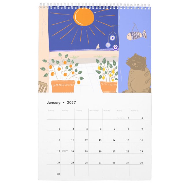 Grekisk sommar scener & mönster kalender (Jan 2027)