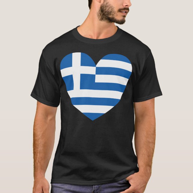 Grekisk stolthetsflagga kärlek hjärta t shirt (Framsida)