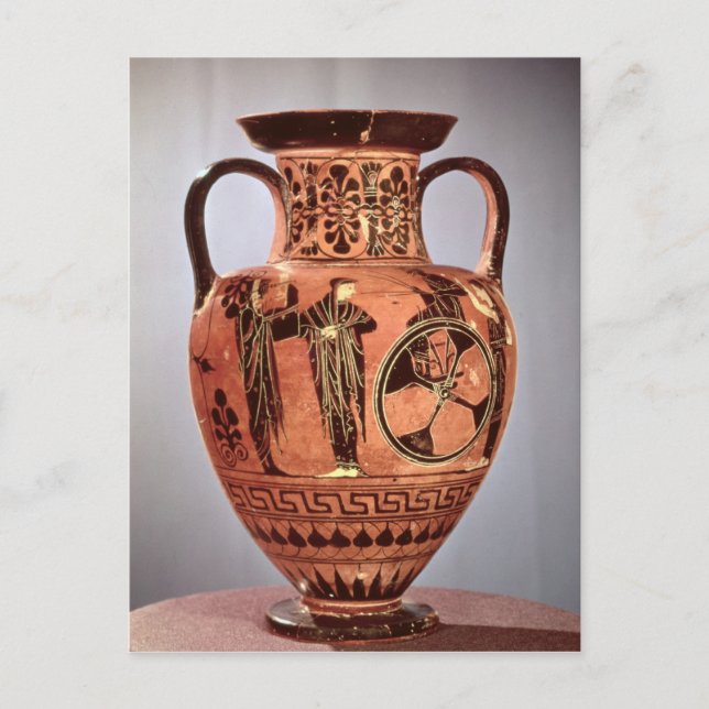 Grekisk svart-figur amphora vykort (Framsida)