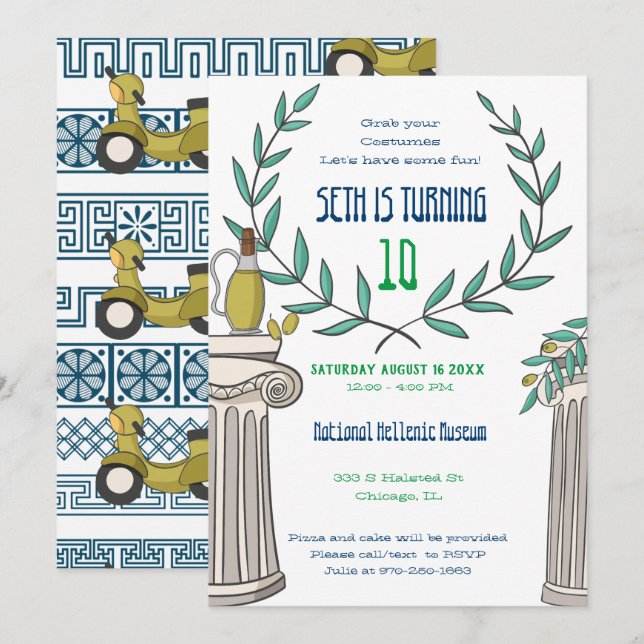 Grekisk temapartyn Invitation Inbjudningar (Fram/baksida)