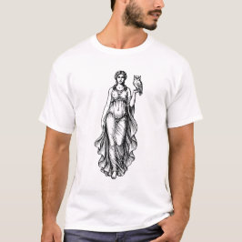 Grekisk vacker gudinna med uggla på hennes arm t shirt
