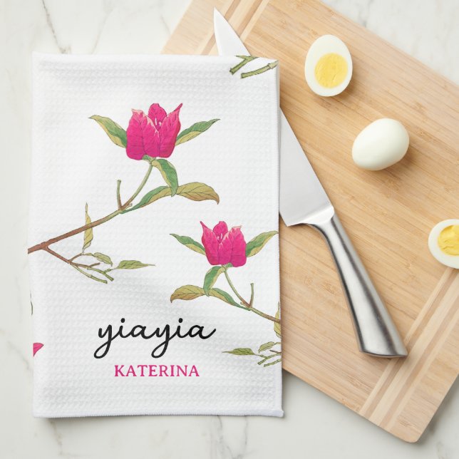 Grekisk Yiayia Grekisk mormor Bougainvillea Kökshandduk (Vikt i Fjärdedel)