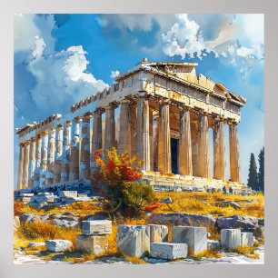 Grekiska Akropolis Watercolor Travel Landmarks Poster