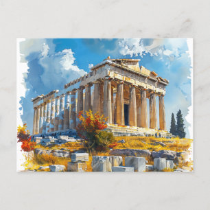 Grekiska Akropolis Watercolor Travel Landmarks Vykort