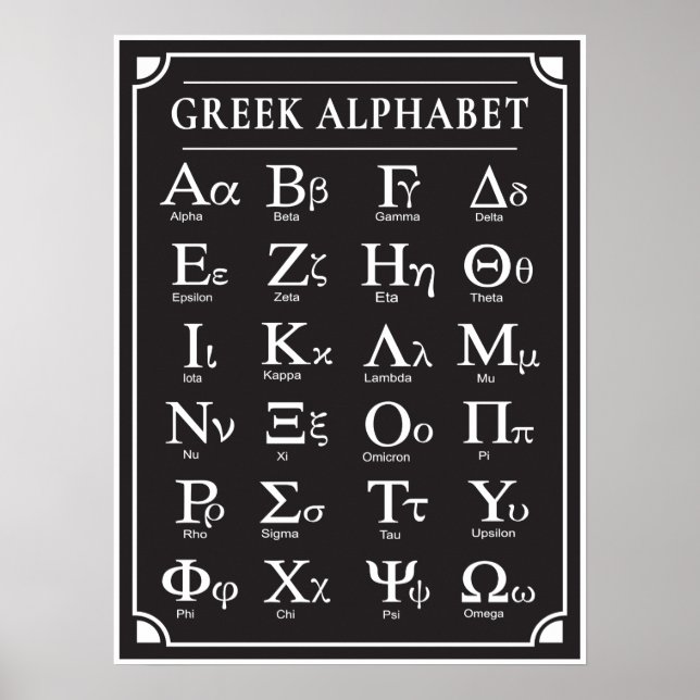 Grekiska Alphabet Black Poster (Framsidan)