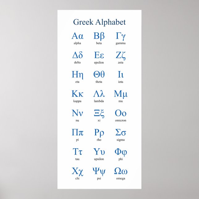 Grekiska Alphabet Narrow-Lodrät Poster (Framsidan)