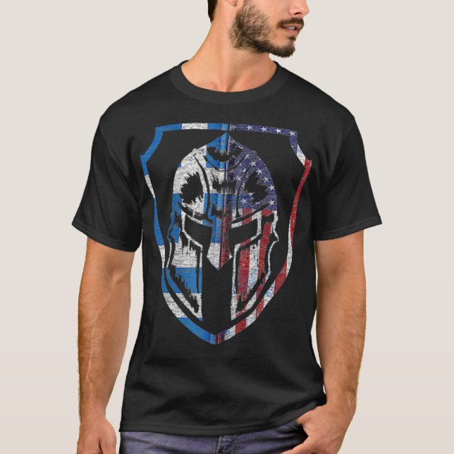Grekiska amerikanska Spartan Helmet Greece Pride Z T Shirt (Framsida)