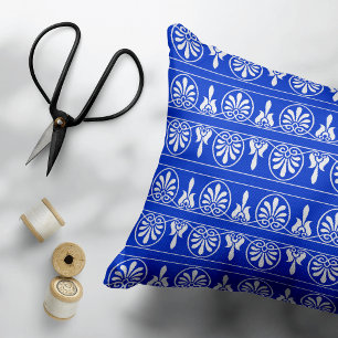 Grekiska Arabesque Mediterranean Mönster Blue Prydnadskudde