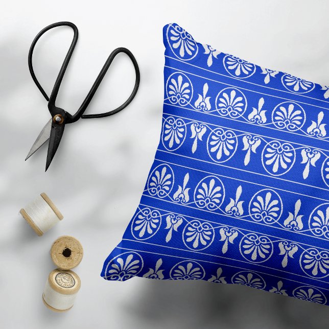 Grekiska Arabesque Mediterranean Mönster Blue Prydnadskudde (Skapare uppladdad)