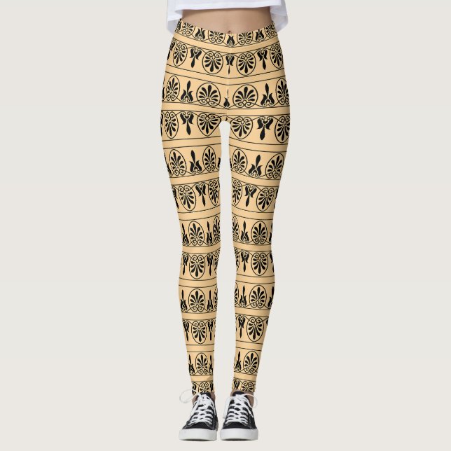 Grekiska Arabesque Mediterranean Mönster Brown Leggings (Framsida)