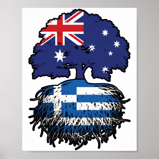 Grekiska australiska Australien Träd Roots Flagga Poster (Framsidan)