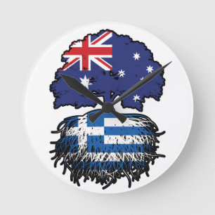 Grekiska australiska Australien Träd Roots Flagga Rund Klocka