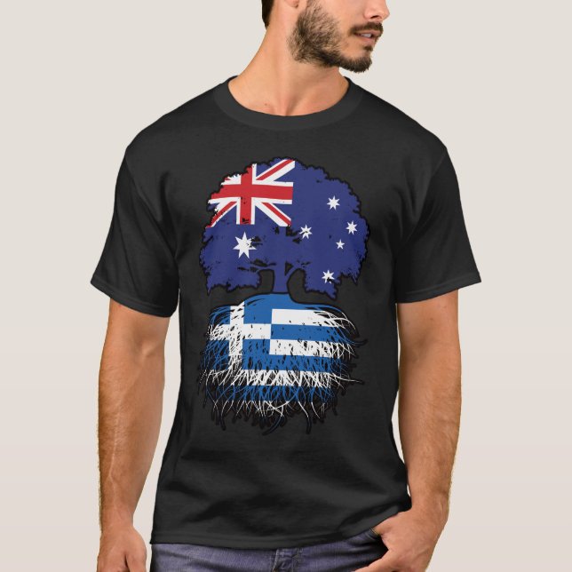 Grekiska australiska Australien Träd Roots Flagga T Shirt (Framsida)