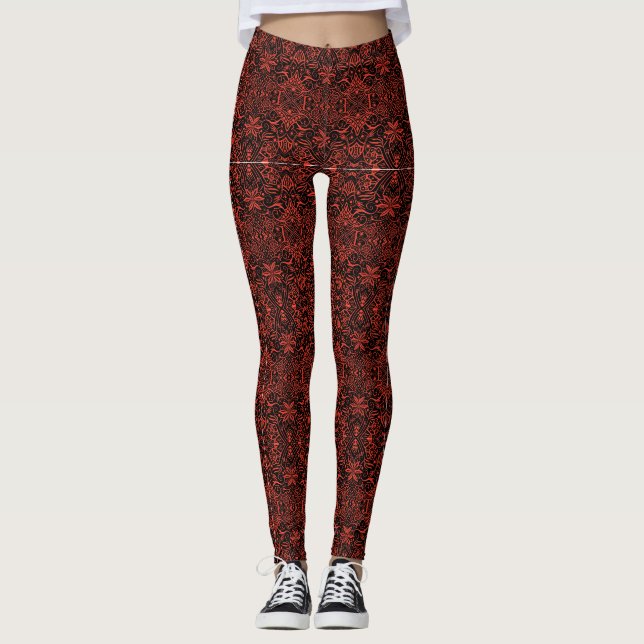 Grekiska Baroque Arabesque Mönster Black Terracott Leggings (Framsida)