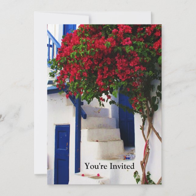 Grekiska Blå Dörren - Mykonos, Grekland inbjudan (Framsida)