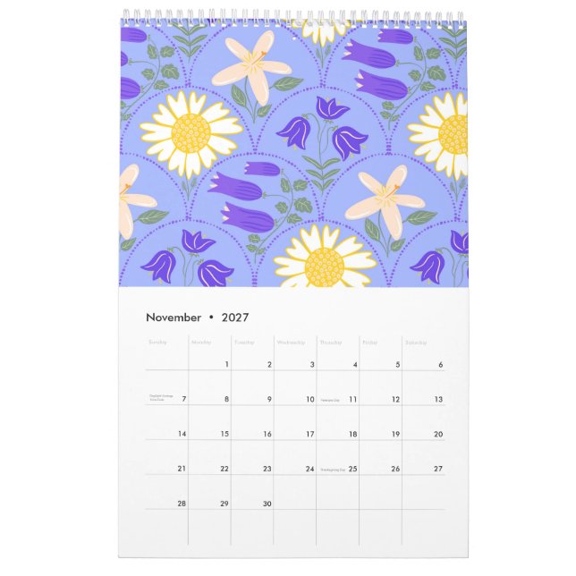 Grekiska botaniska mönster & Rhodos-sceners kalend Kalender (Nov 2027)