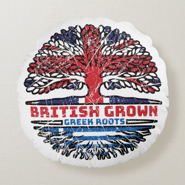 Grekiska brittiska brittiska Träd-rötter Rund Kudde (Framsidan)