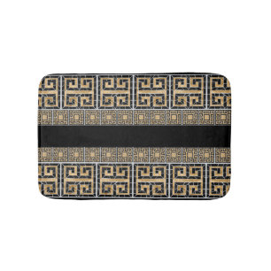 Grekiska Brken Tile Mosaic Black och guld Badrumsmatta