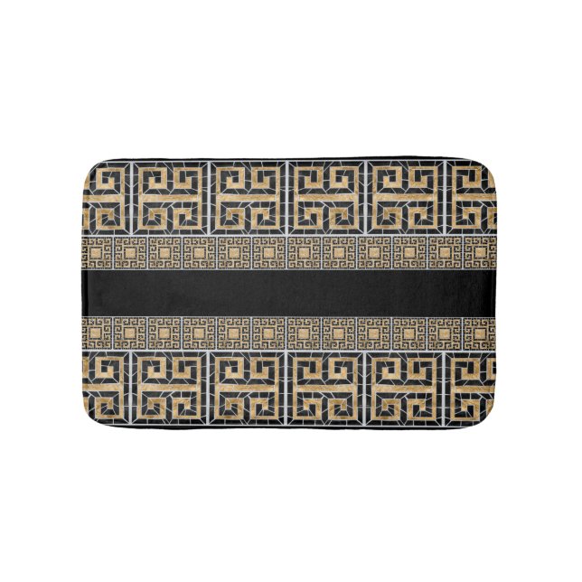 Grekiska Brken Tile Mosaic Black och guld Badrumsmatta (Framsidan)