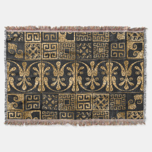 Grekiska Brken Tile Mosaic Black och guld Filt