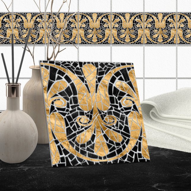 Grekiska Brken Tile Mosaic Black och guld Kakelplatta (Skapare uppladdad)