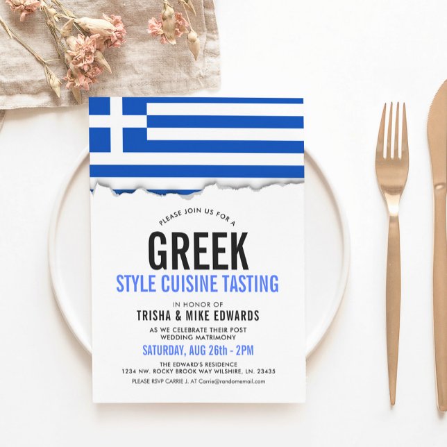 Grekiska Cuisineet Thned | Party Flagga Vita Inbju Inbjudningar (Skapare uppladdad)