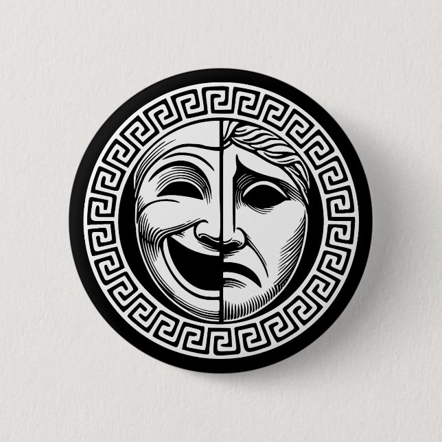 Grekiska Drama-teatermasker Knapp (Framsida)