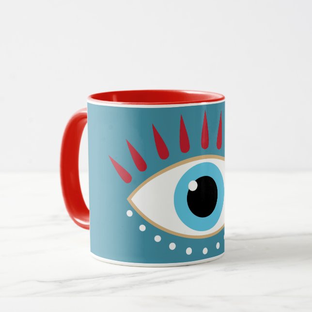 Grekiska Evil Öga Red Eyelash Mugg (Framsida vänster)