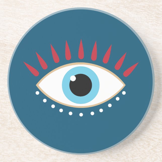 Grekiska Evil Öga Red Eyelash Underlägg (Framsidan)