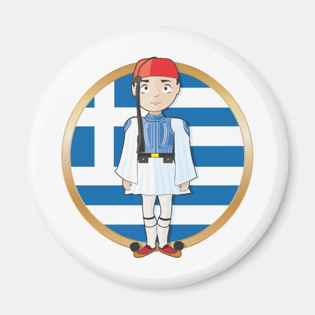 Grekiska Evzone med Flagga Magnet (Framsidan)