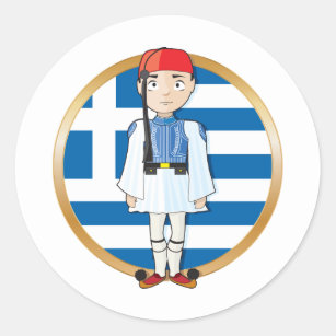 Grekiska Evzone med flagga Runt Klistermärke