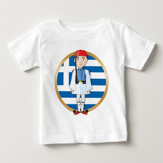 Grekiska Evzone med flagga Tee Shirt (Framsida)