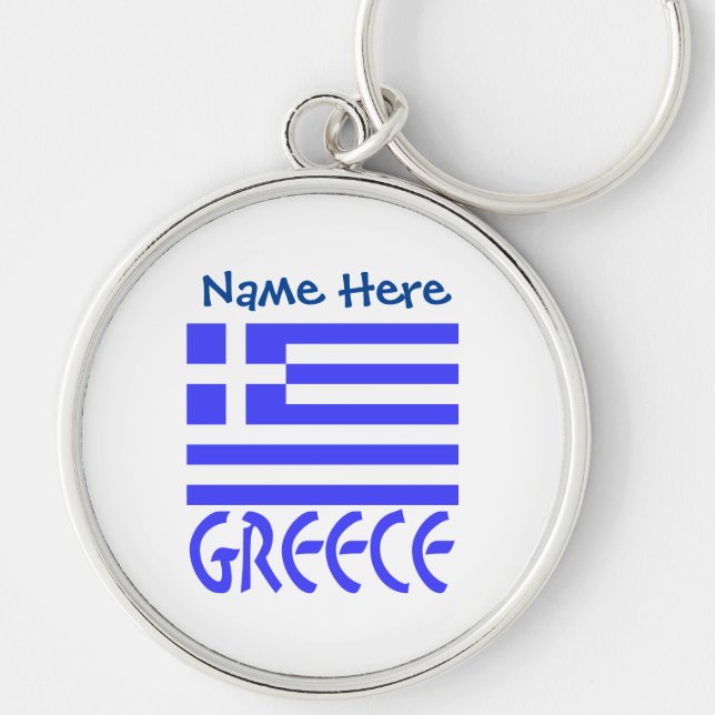 Grekiska Flagga Blue Personalization Rund Silverfärgad Nyckelring (Framsidan)