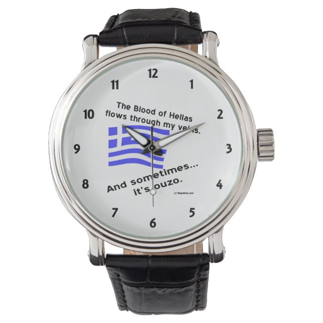 Grekiska Flagga Hellas Blood och Ouzo Black Number Armbandsur (Framsida)