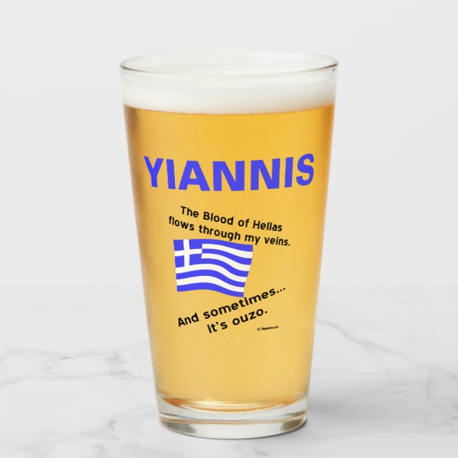 Grekiska Flagga Hellas Blood och Ouzo-Personligen Glaskopp (Framsida fylld)
