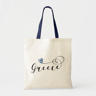 Grekiska Flagga in Heart, Greece Tote Bag Tygkasse