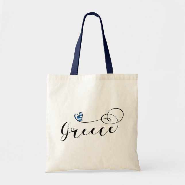 Grekiska Flagga in Heart, Greece Tote Bag Tygkasse (Framsidan)
