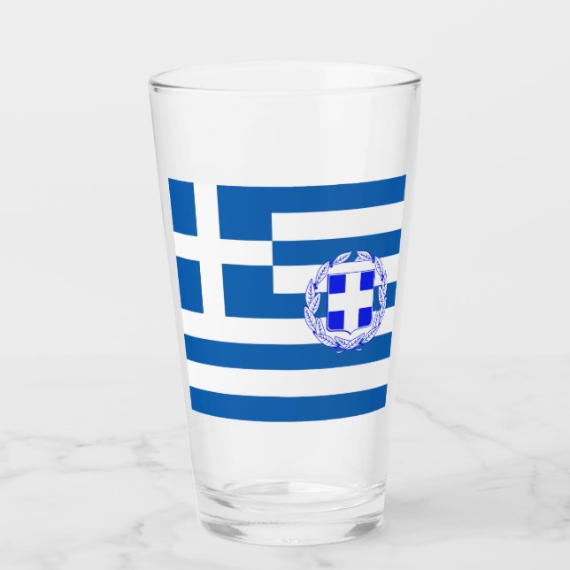 Grekiska flagga-jackat arm   glaskopp (Framsida)