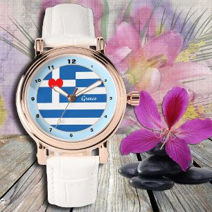 Grekiska Flagga, med Heart/kärlek Grekland Armbandsur