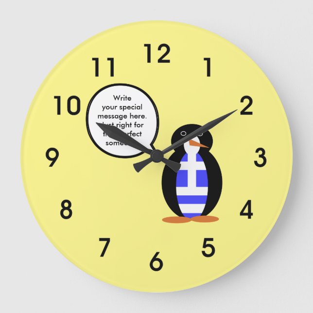 Grekiska Flagga Talking Ms Penguin Personlig Stor Klocka (Framsida)